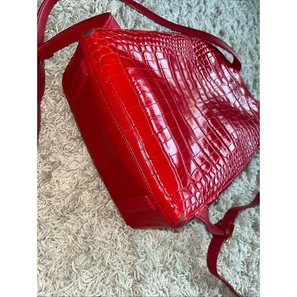 Tory Burch Mini Backpack Handbag Red Croc-Embossed Italian Leather Top Handle